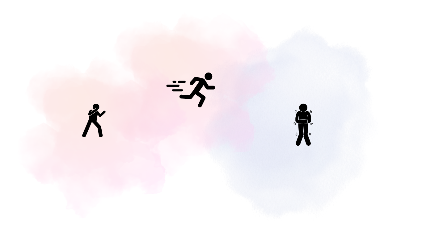 Ein kämpfendes Strichmännchen, ein laufendes Strichmännchen und ein erstarrtes, zitterndes Strichmännchen Ein kämpfendes Strichmännchen, ein laufendes Strichmännchen und ein erstarrtes, zitterndes Strichmännchen