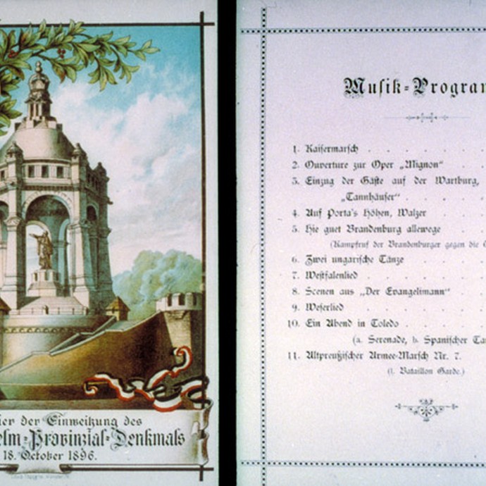 Einladungskarte für die Einweihungsfeier des Kaiser-Wilhelm-Denkmals an der Porta Westfalica, 1896. Foto: LWL-Medienzentrum für Westfalen/S. Sagurna (öffnet vergrößerte Bildansicht)