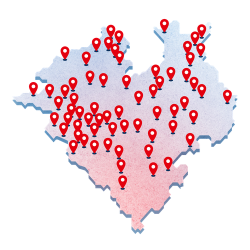 Westfalenkarte mit verstreuten Ortsmarkierungen