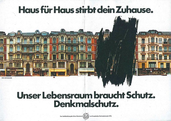 Plakat des Deutschen Nationalkomitees für Denkmalschutz aus dem Europäischen Denkmalschutzjahr 1975. Quelle: Archiv J. Kirschbaum.