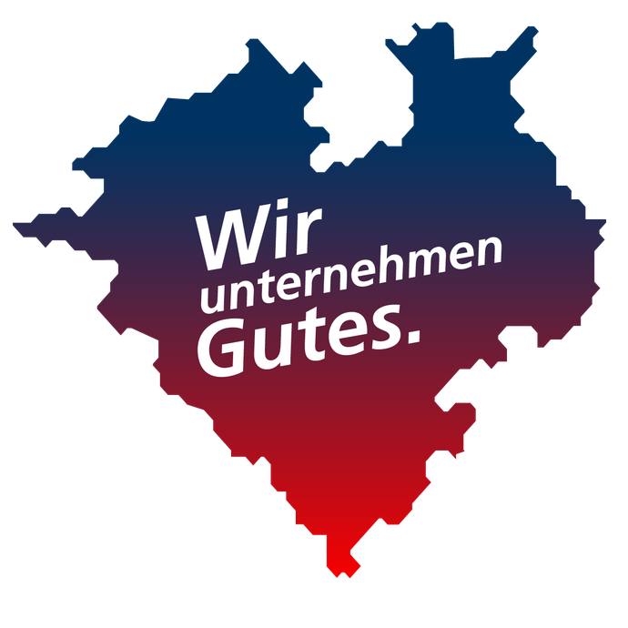 Westfalen-Karte mit dem Slogan "Hier unternehmen wir Gutes"